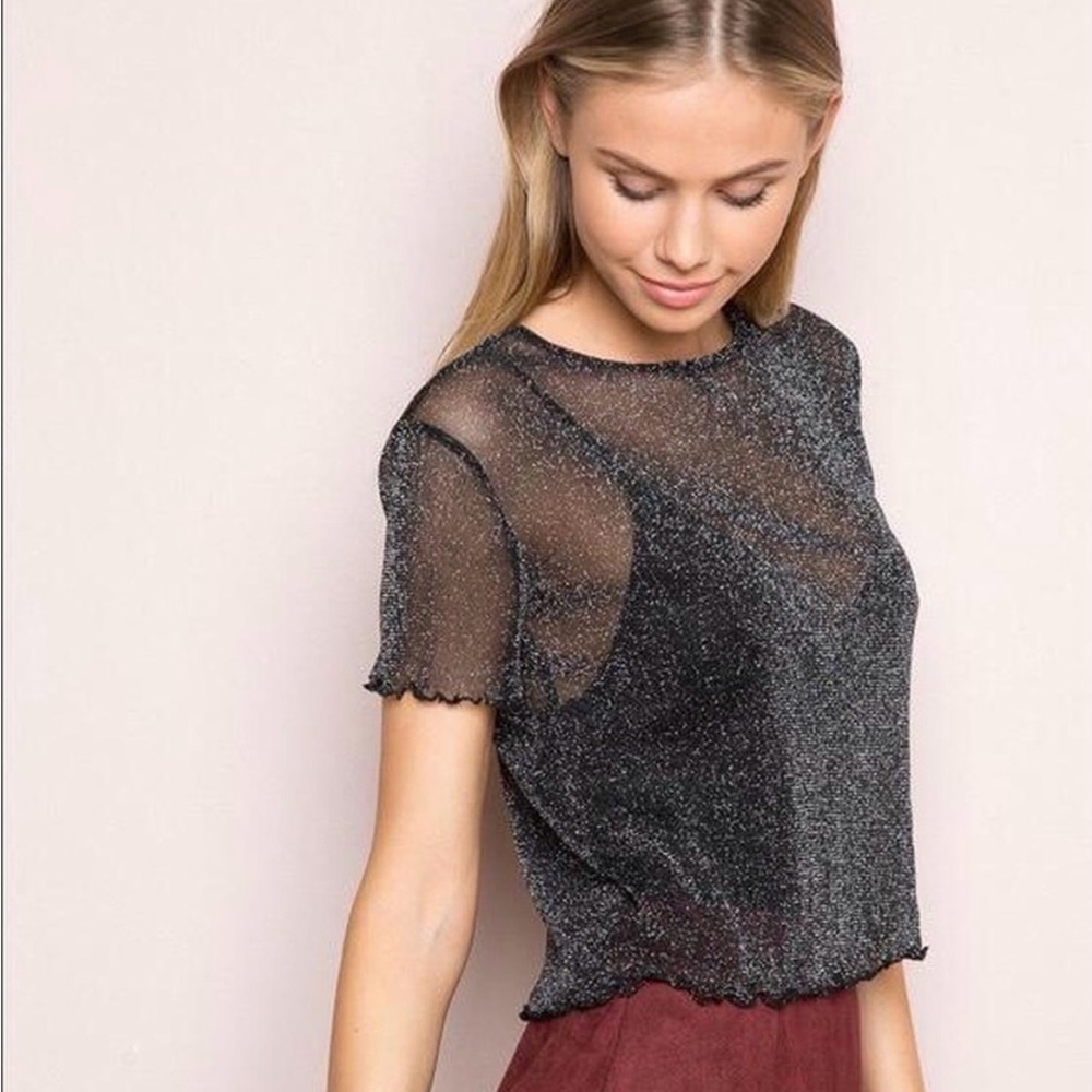 Brandy Melville Shimmery Sheer Short Sleeve Tee